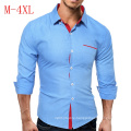 2021 Spring Men's Contrast Personality Wave Point Long Sleeve Slim Shirt Casual